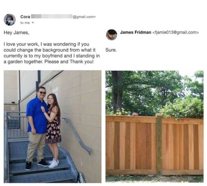 James Fridman Takes Photo Requests Too Literally - Barnorama